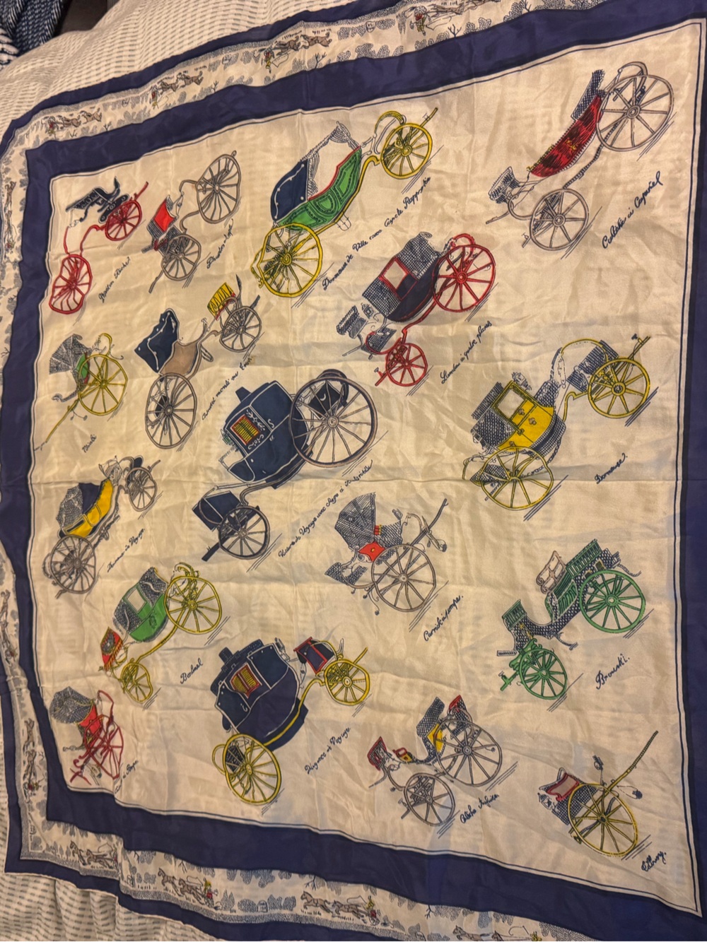 Vintage Glentex Made in Occupied Japan Silk Scarf Carriage Equestrian 34”